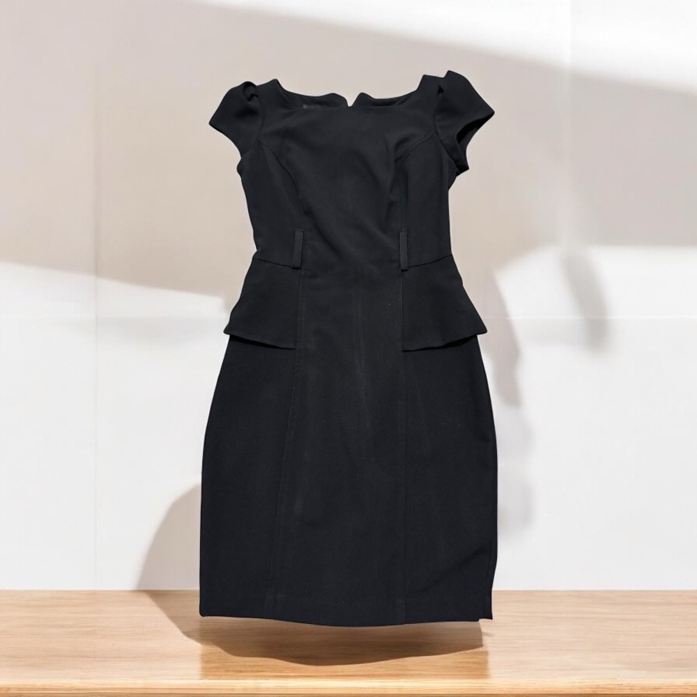 BCX Black Peplum Sheath Dress Cap Sleeve